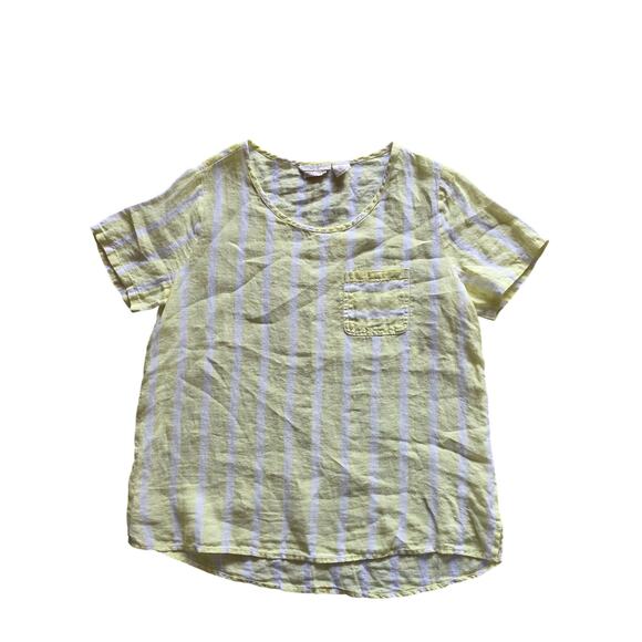 Christian Siriano Tops - Christian Siriano 100% Linen Top S Womens Green White Short Sleeve Pullover